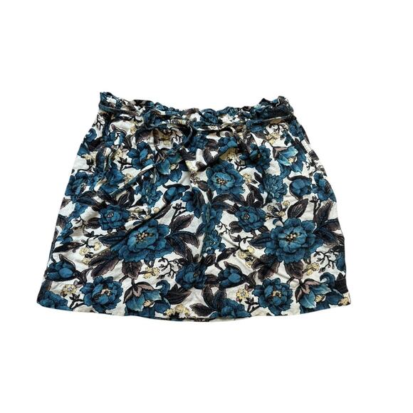 Ann Taylor Loft Linen Blend Tie Waist Mini Skirt Blue Floral w/ Pockets Small - Picture 1 of 5